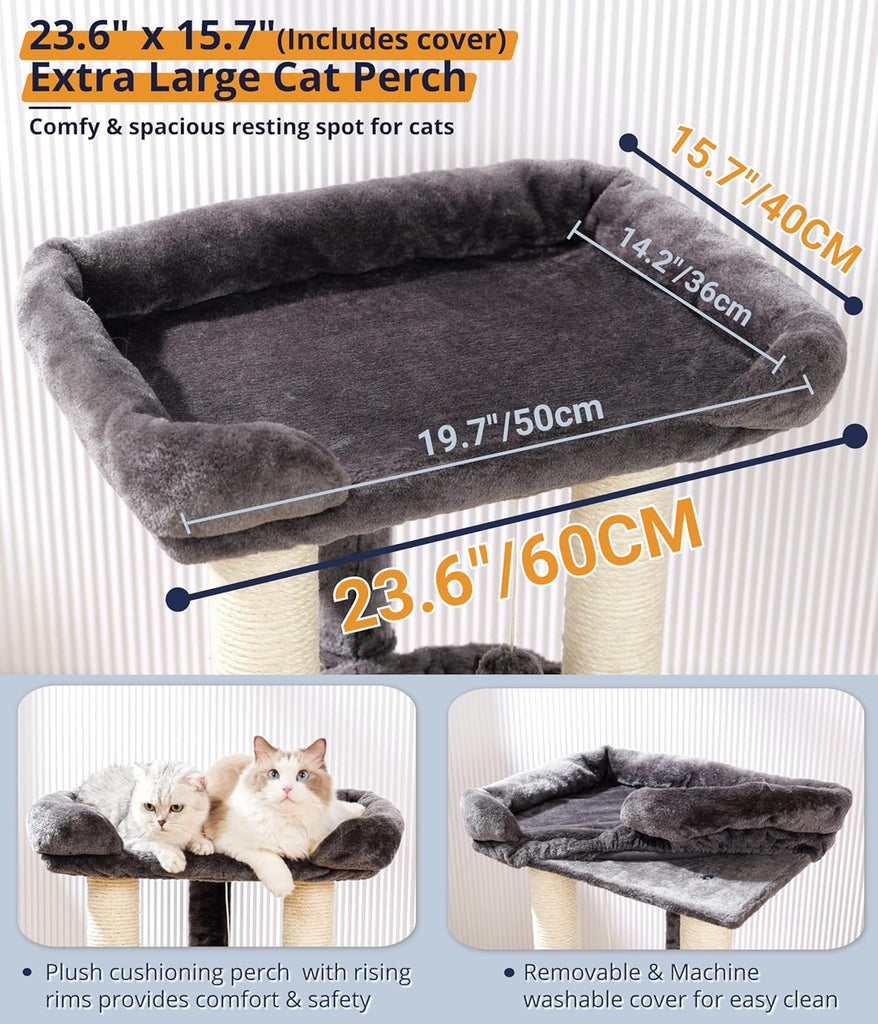 28" Cat Tree, Large Bed for Big Cats, Small Cat Tower with Soft Perch for Window Viewing, Stable Cat Tree Tower