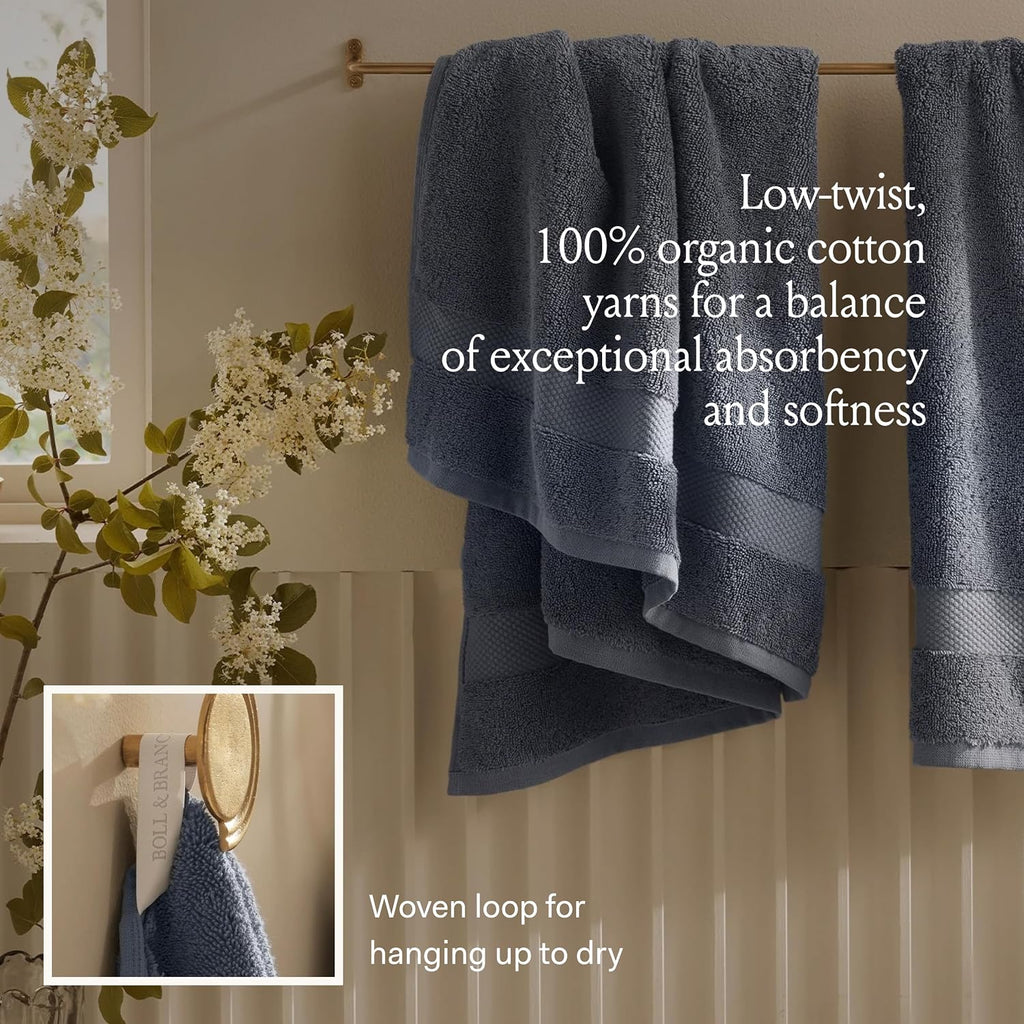 Plush Bath Towel Set, 6 Pieces, Mineral | 2 Bath Towels, 2 Hand Towels & 2 Washcloths - 100% Organic Cotton - Ultra