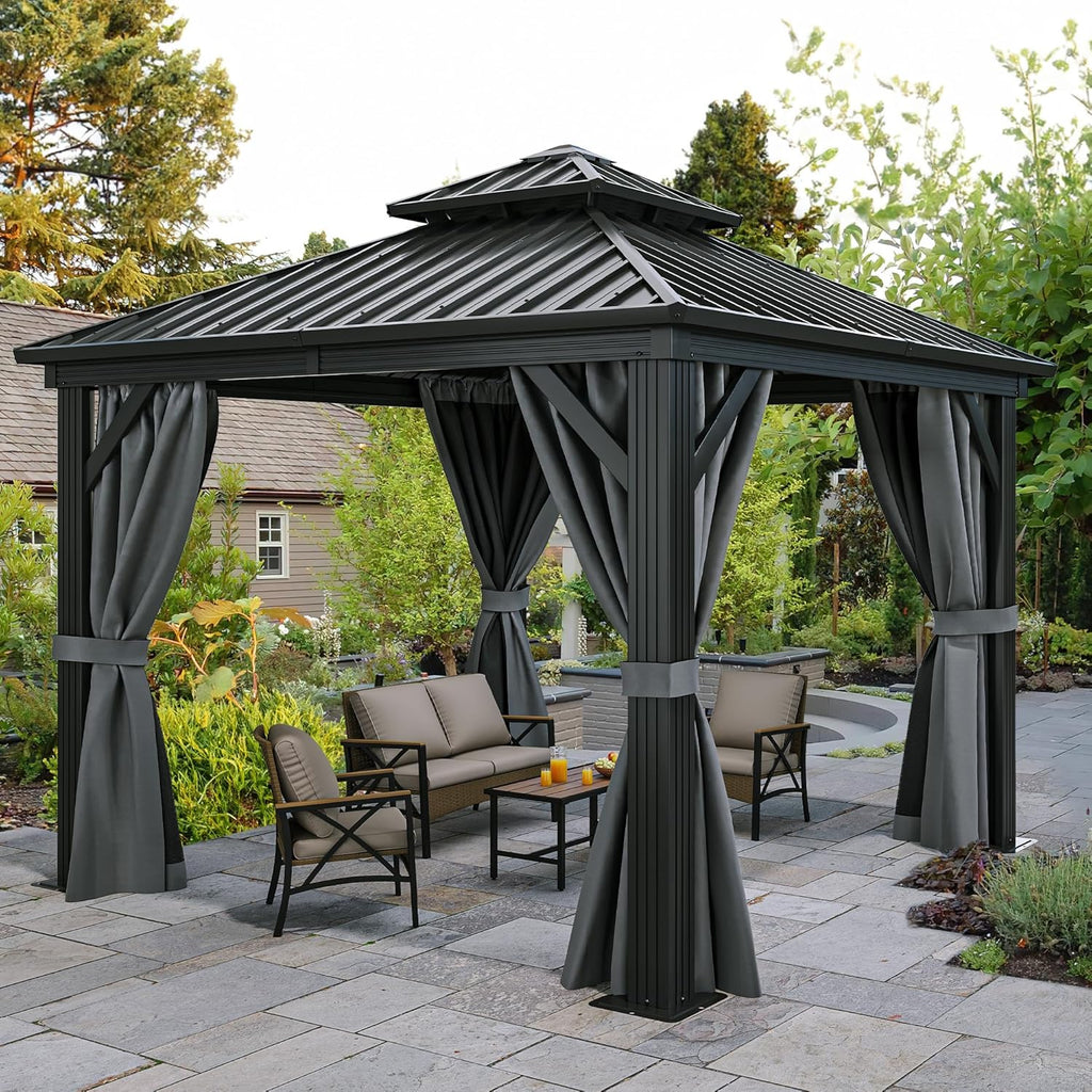 10x10ft Hardtop Gazebo with Nettings and Curtains