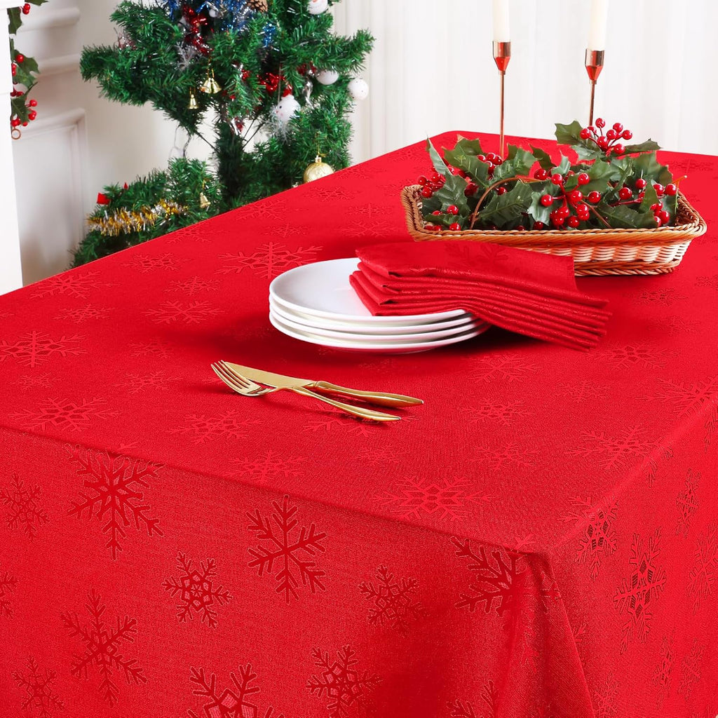 Rectangle Tablecloth 52x70 Inch, Waterproof Damask Table Cloth, Snowflake Patterns Fabric Table Cove