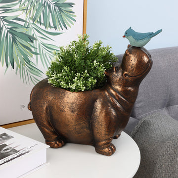 LuxenHome Succulent Plant Pots, Indoor Outdoor Planters with Drainage Hole and Rubber Plug, Distressed Bronze Finish