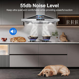 30 Inch Stainless Steel Wall Mount Range Hood 450 CFM 3 Speed Touch Control, LED Lights, Aluminum Filters, Convertible Ducted/Ductless