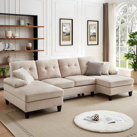 111" Sectional Couch for Living Room, Modern Polyester Fibre U Shaped Sofa Couches with Double Chaise