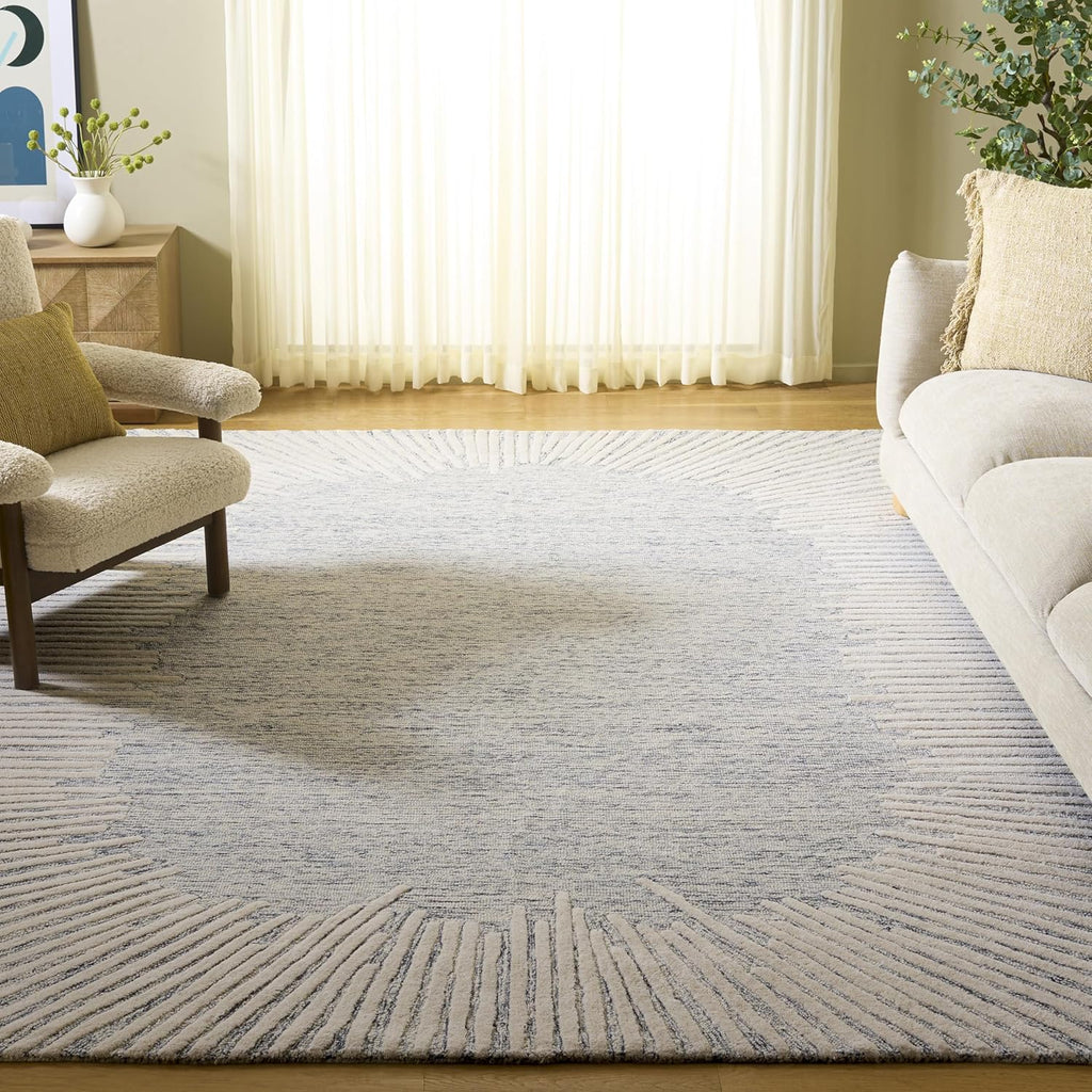 Abstract Area Rug - 11' x 15', Grey & Ivory, Handmade Wool