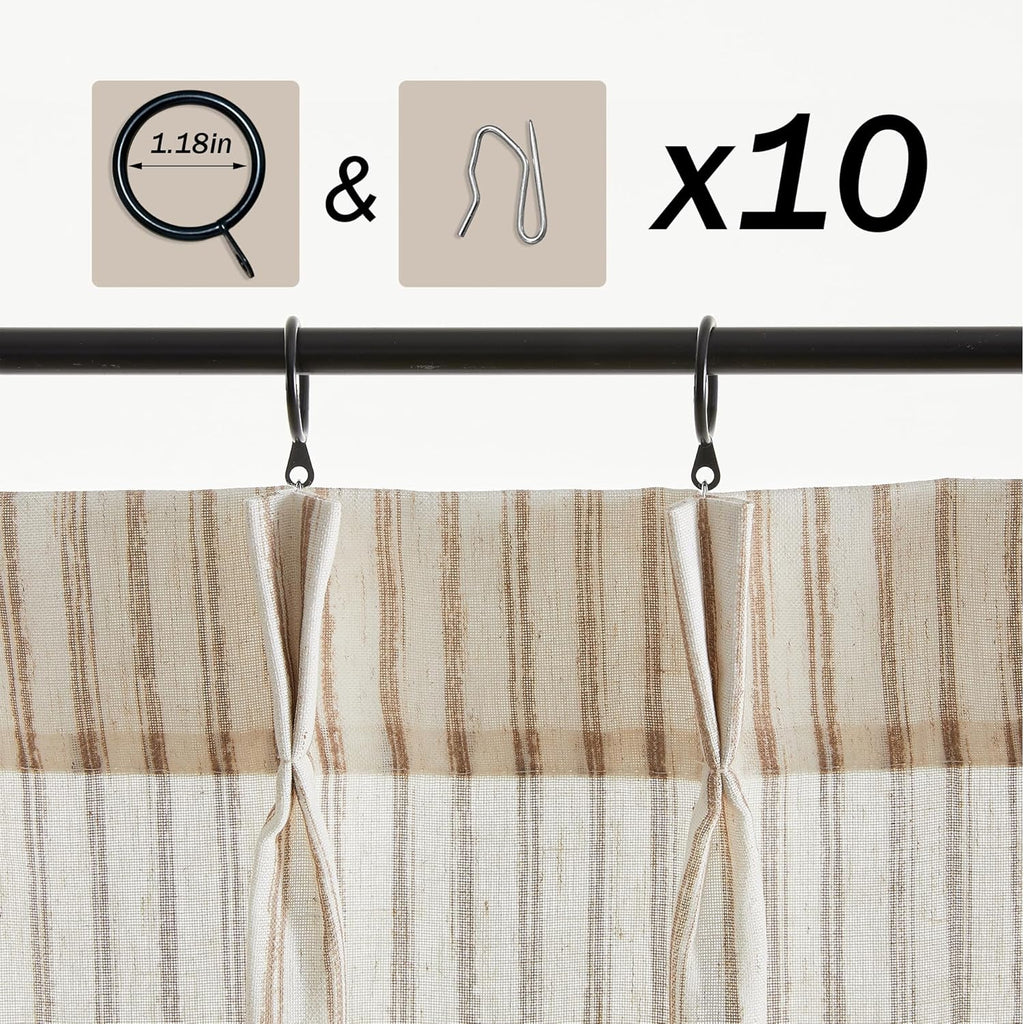 Kitchen Curtains for Small Window,Cafe Curtains,Boho Striped Kitchen Pinch Pleat Curtain with Hooks