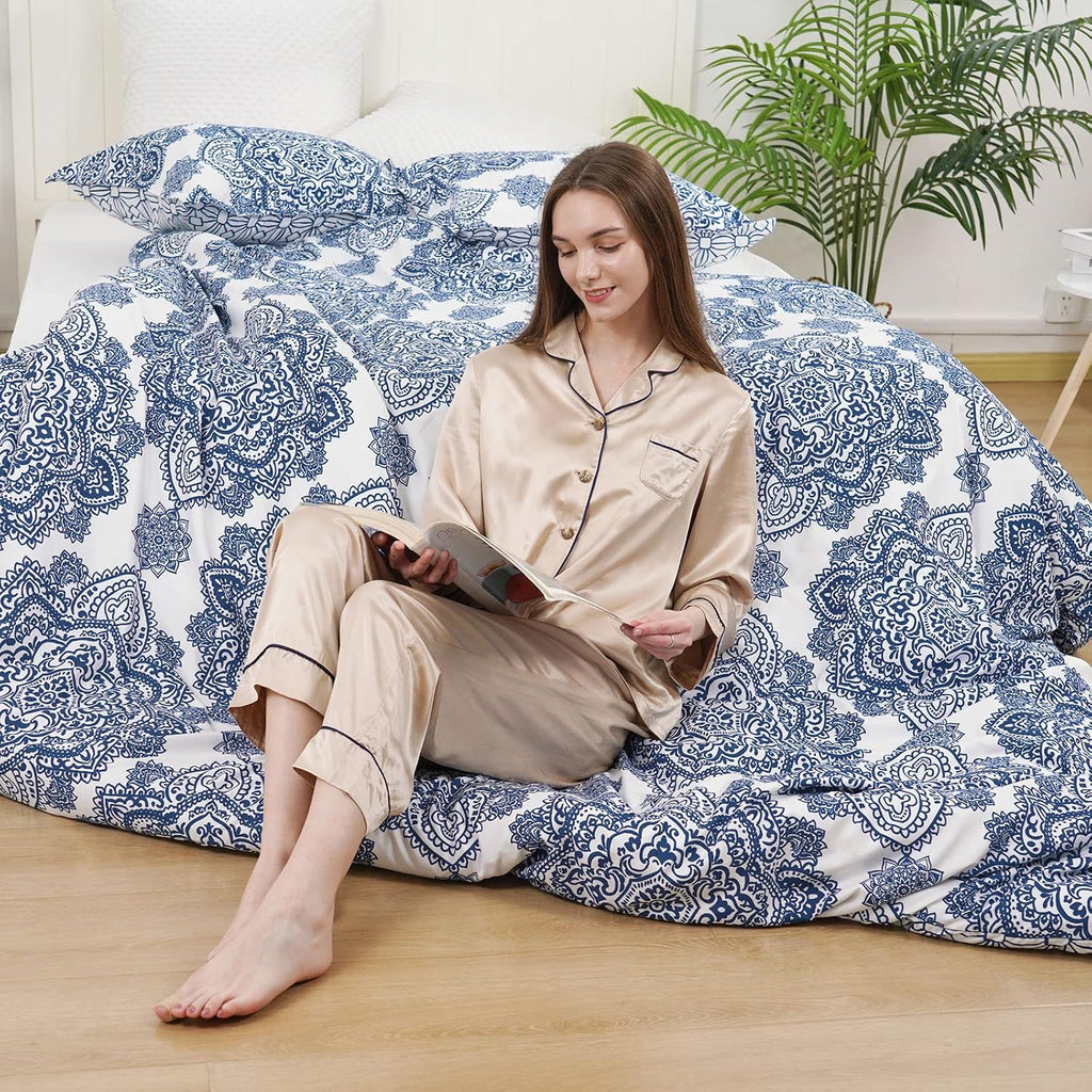 Ultra Soft Paisley Duvet Cover, Printed Bedding Set 3 Pieces, Comfy Farmhouse Pattern Duvet Cover Set with 2