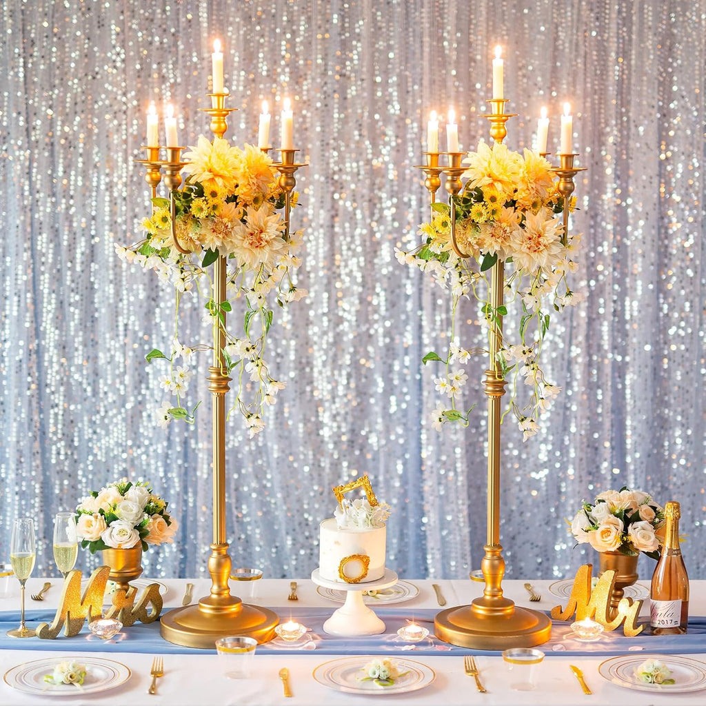 Gold Wedding Candelabra Tall - 50" Antique Floor Candelabra, Metal 5 Arm Candelabra, Spiral Candelabra Candle Holder