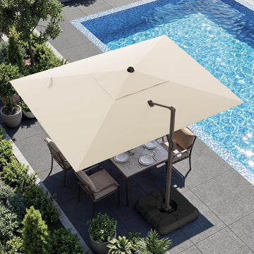 9x12 FT Cantilever Patio Umbrella with Base, Large Rectangular Offset Outdoor Umbrella with 360° Rotation