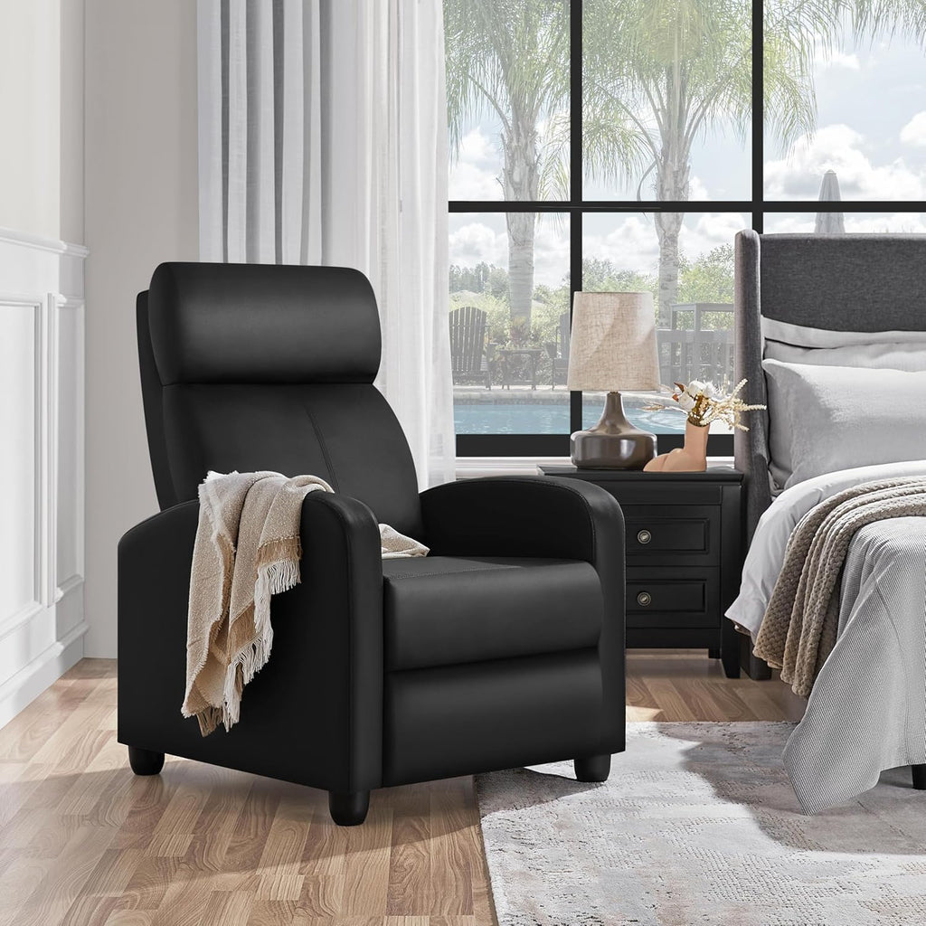 Recliner Chair PU Leather Recliner Sofa Home Theater Seating with Lumbar Support Overstuffed High-Density Foam & Pocket Springs, Push Back Recliners Armchair for Living Room