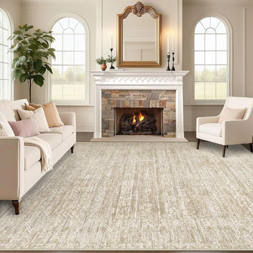 Washable Rug 8x10 Area Rugs: Modern Geometric Rugs for Living Room Non Slip Soft Low Pile Moroccan Indoor Carpet for Bedroom Nursery Dining Room Home Office Children's Room (Beige, 8'x10')