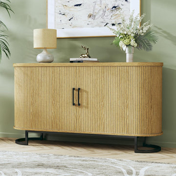 54.3" Buffet Cabinet with Storage, Fluted Sideboard with Tambour Doors, Modern Kitchen Storage Cabinet with