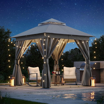 Patio Gazebo 8'x8', Outdoor Heavy Duty Party Tent Shelter with Double Roofs, Mosquito Nettings and Privacy Screens Gray