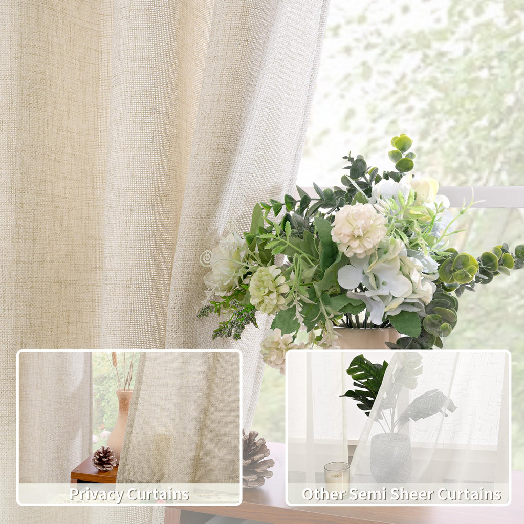 36 Inch Short Curtains for Small Window, 2 Panels, Beige