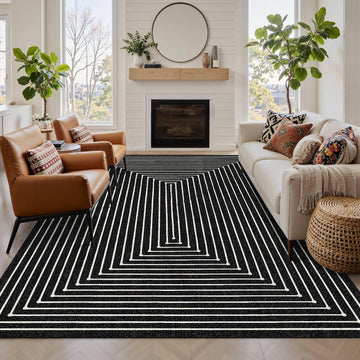 Washable 5x7 Area Rugs Modern Abstract Rug, Black