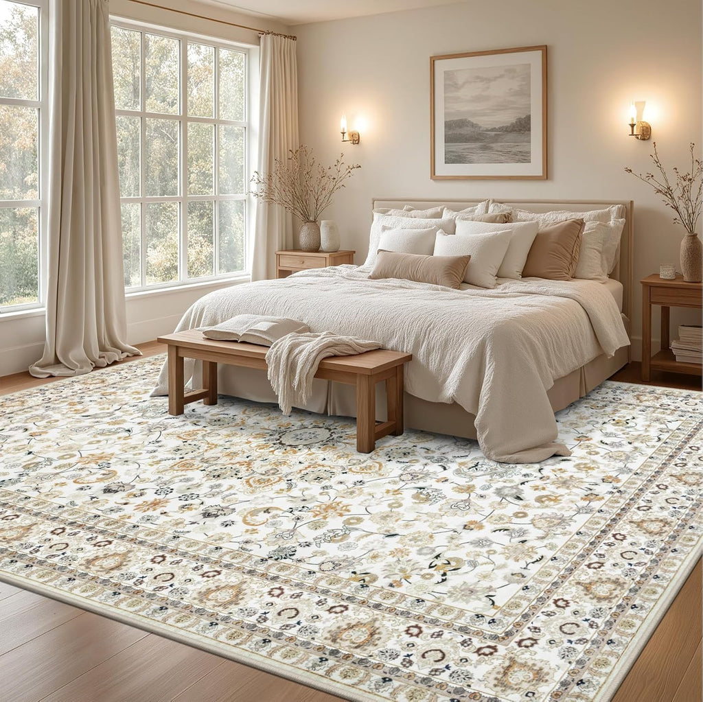 Area Rugs 9x12 Living Room Rug: Washable Rug Soft Vintage Boho Carpet Indoor Floor Non-Slip Stain Re