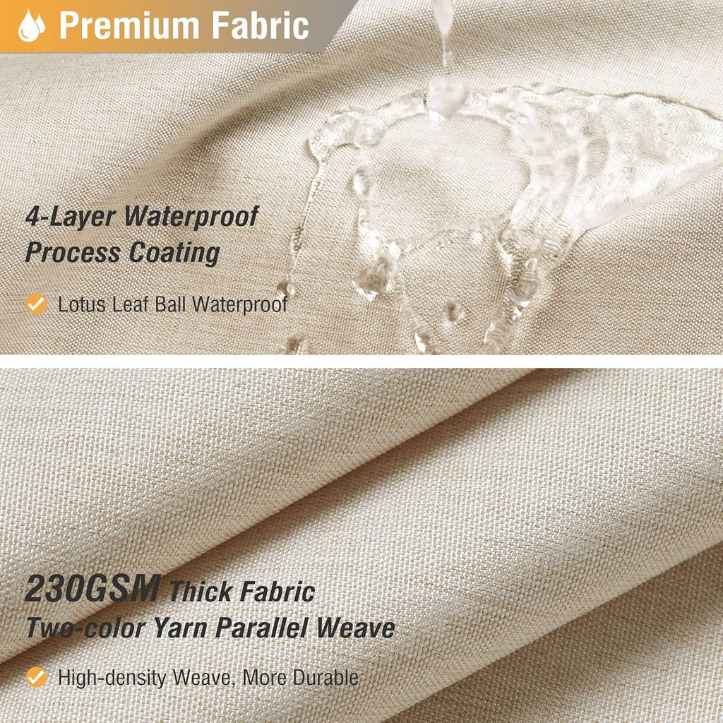 Long Linen Textured Waterproof Shower Curtain Set, 72x84, Beige/Cream | Tall Size, 230GSM Polyester, Heavy Duty