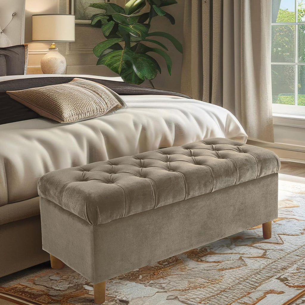 40" Ainsley Button Tufted Storage Bench - Fawn Velvet