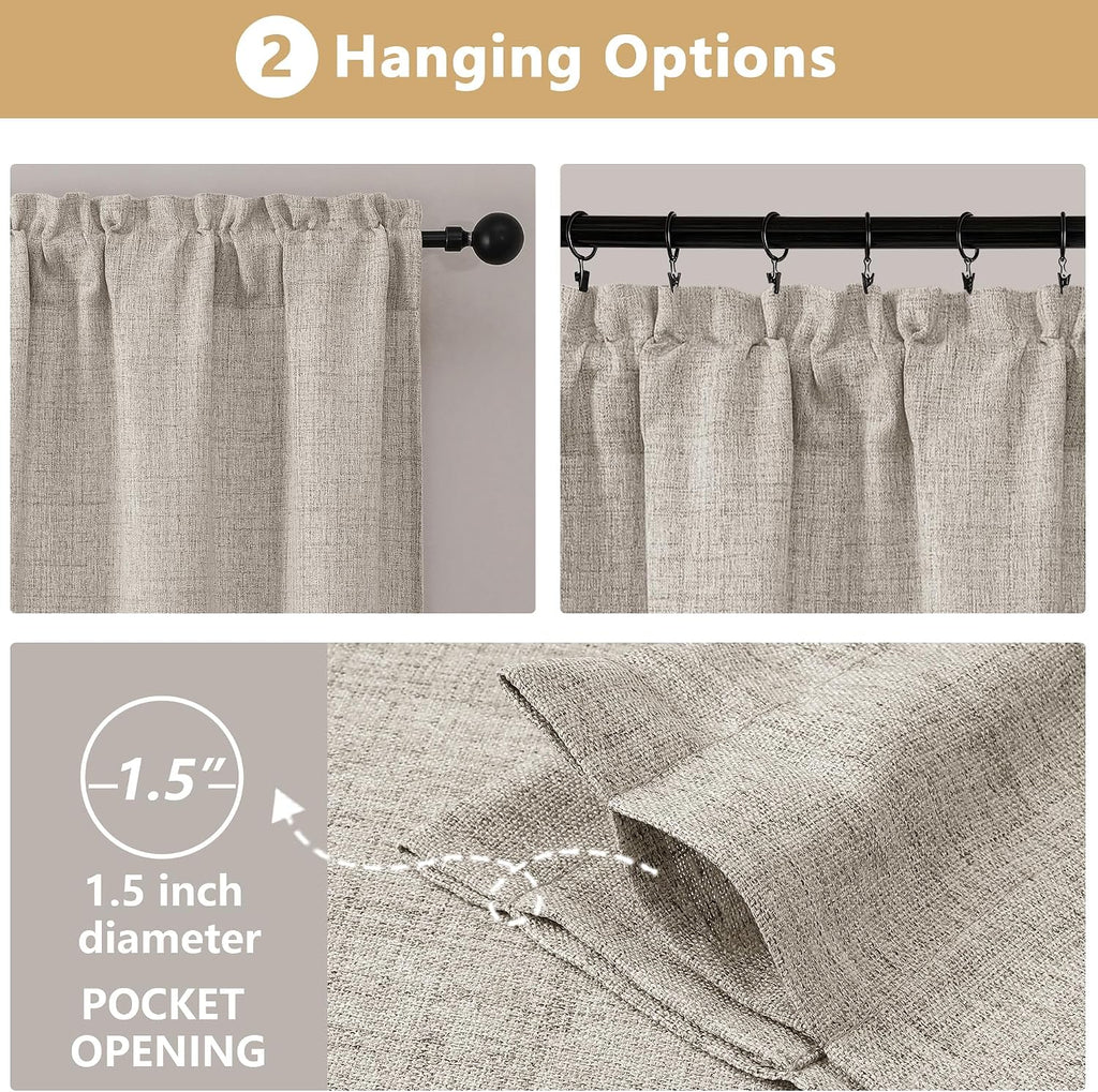 2 Panels Kitchen Curtains, Faux Linen Textured Small Cafe Window Curtain Over Sink, Light Filtering