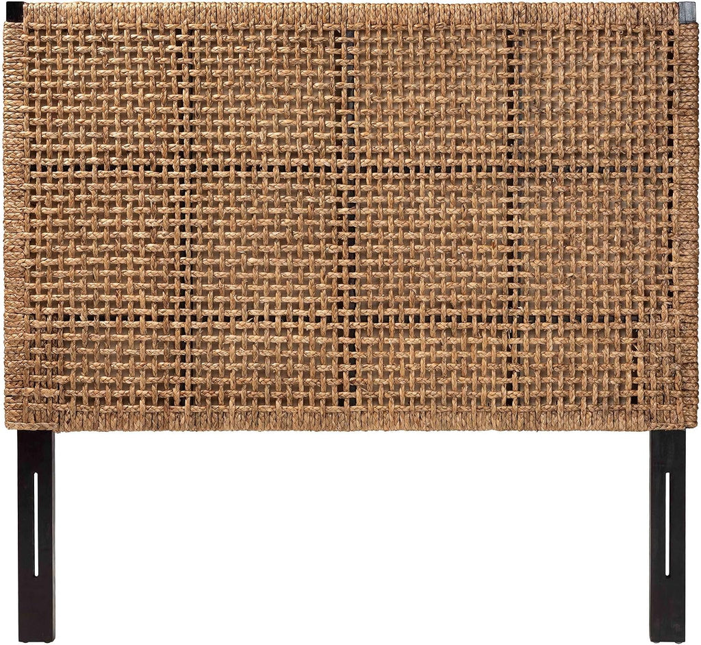Seagrass and Dark Brown Mahogany Wood King Headboard