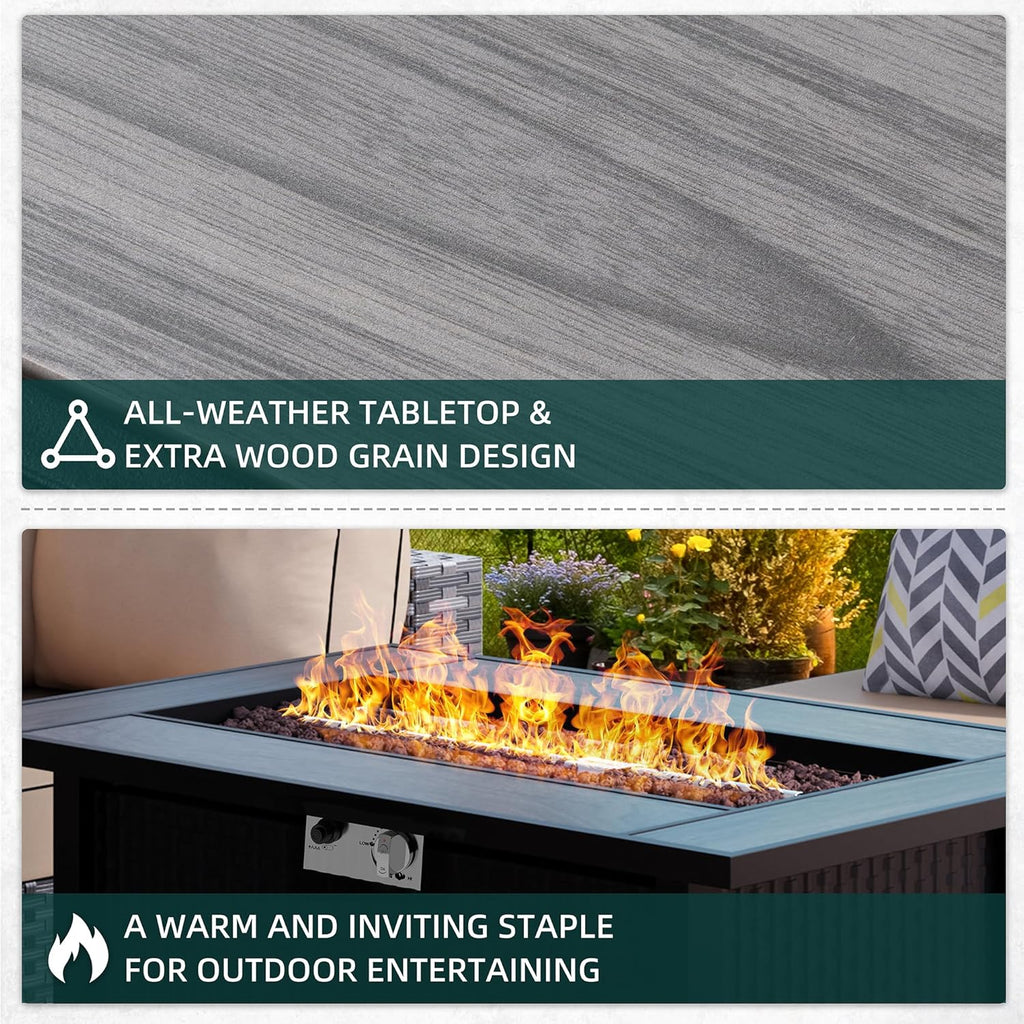 45in Fire Table, Propane Fire Pit with Removable Lid & Waterproof Cover