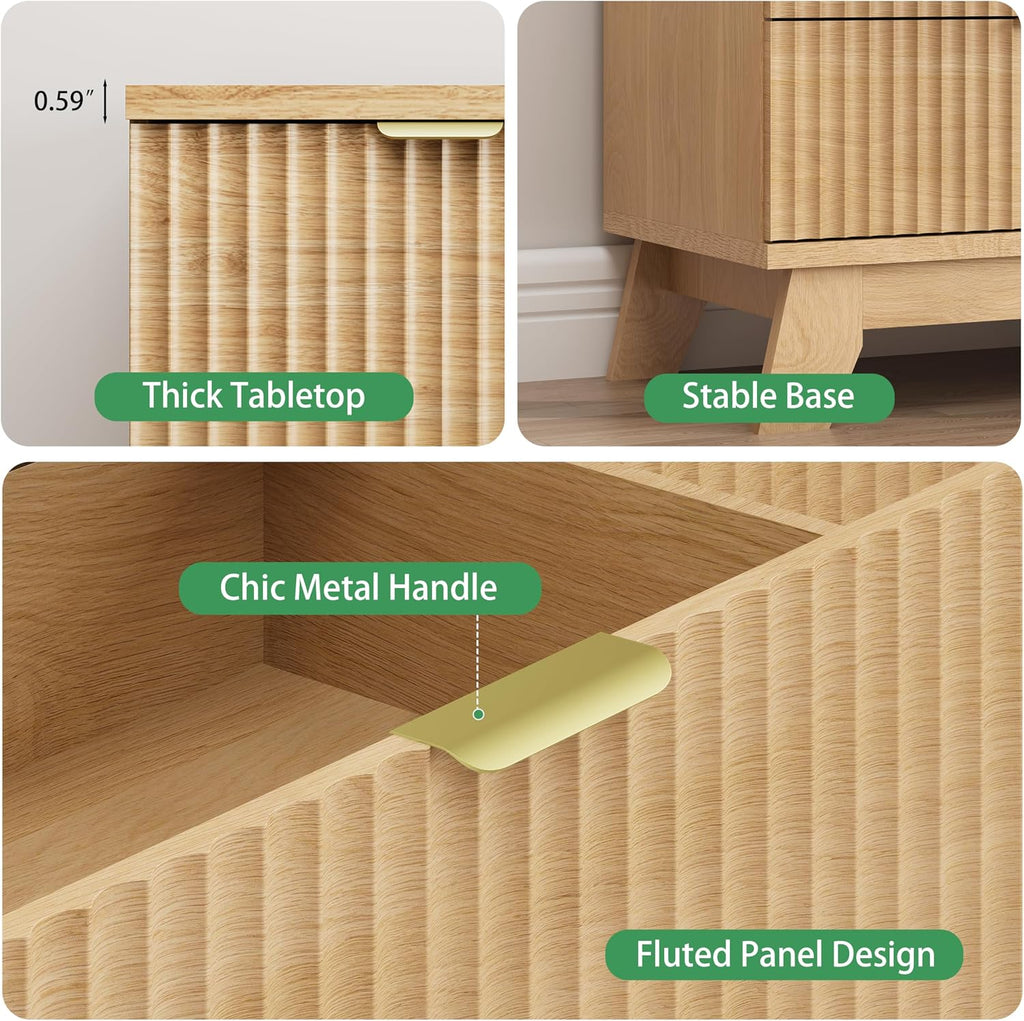 Fluted Dresser with 6 Drawers, 46" Tall Modern Chest of Drawers with Metal Handle, Wooden Dresser TV Stand, Wood