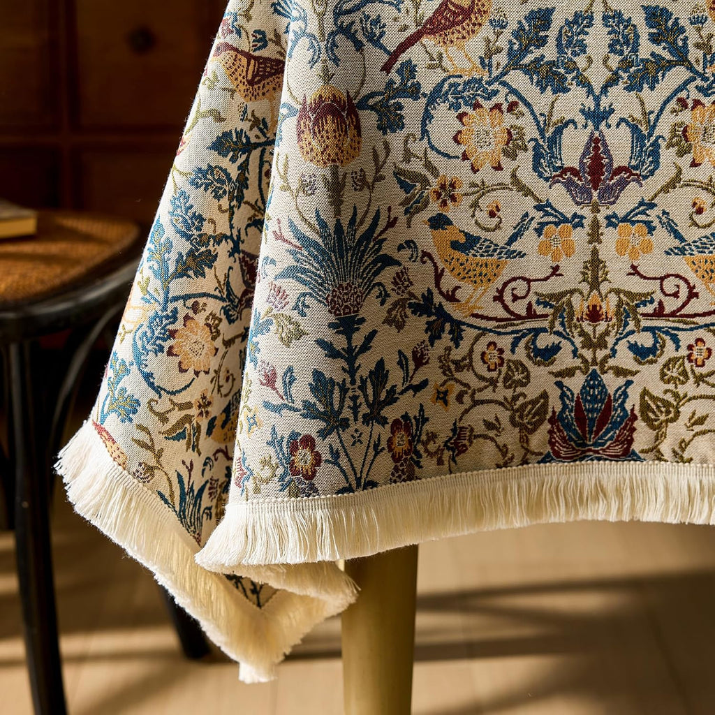 Farmhouse Floral Tablecloths Rectangular Vintage Flower Print Table Cloth with Tassel Rustic French 