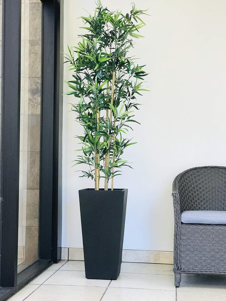 28 Inch Tall Tapered Concrete Planter, Modern Style Large Plant Pot with Drainage Hole and Rubber Plug , Backyard