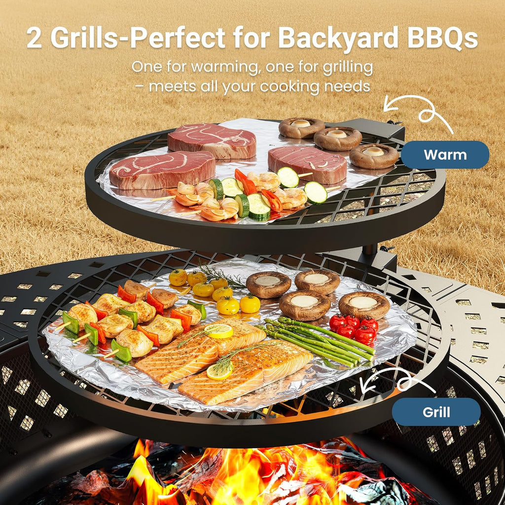 43 Inch Fire Pit - Wood Burning with Grill Table
