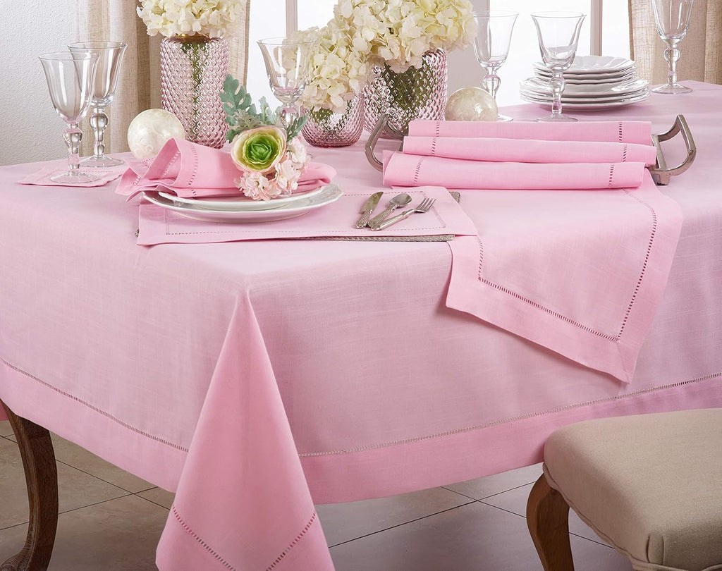 Rochester Collection Hemstitched Border Tablecloth, 70"x104", Pink