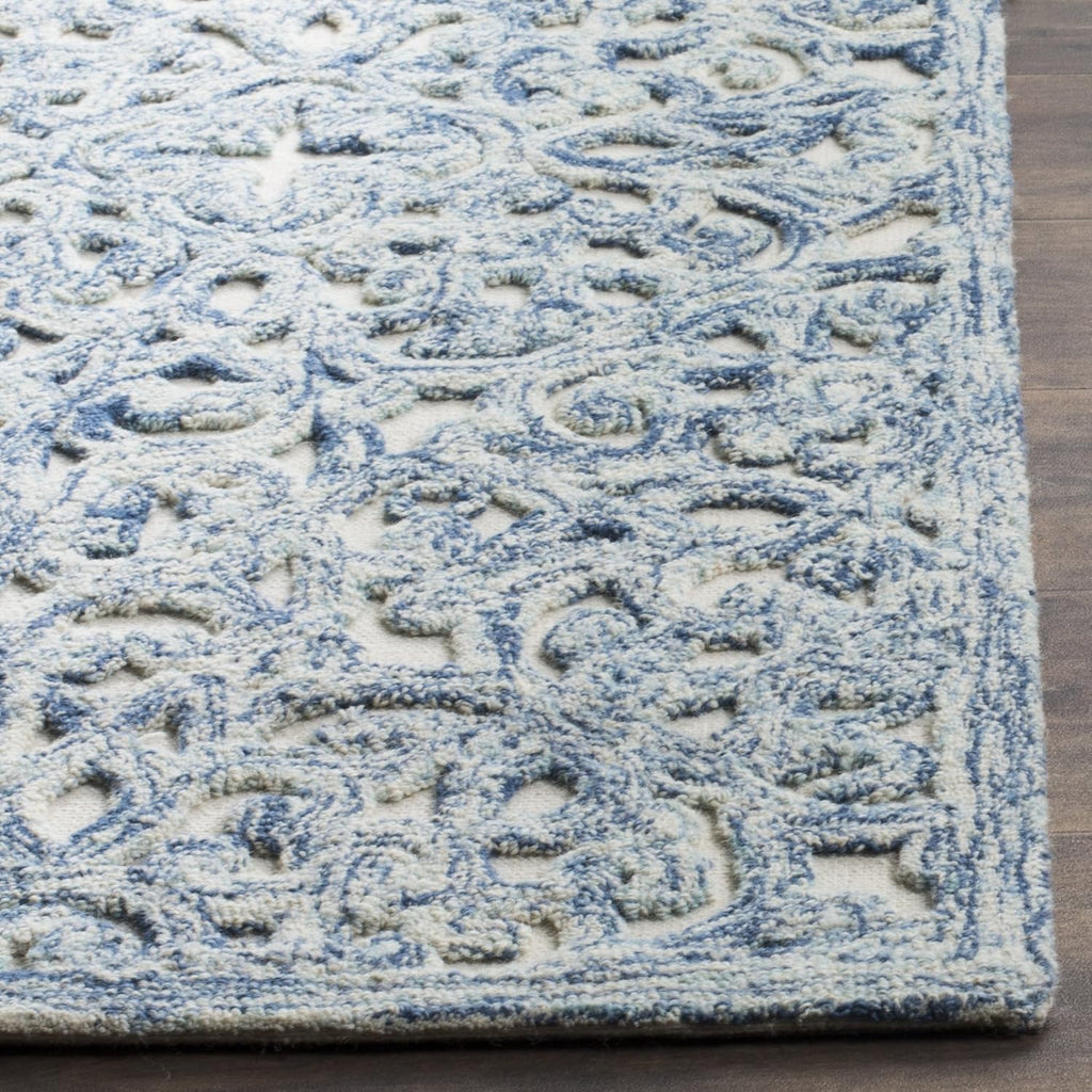 Trace Area Rug - 9' x 12', Blue & Ivory, Handmade Wool