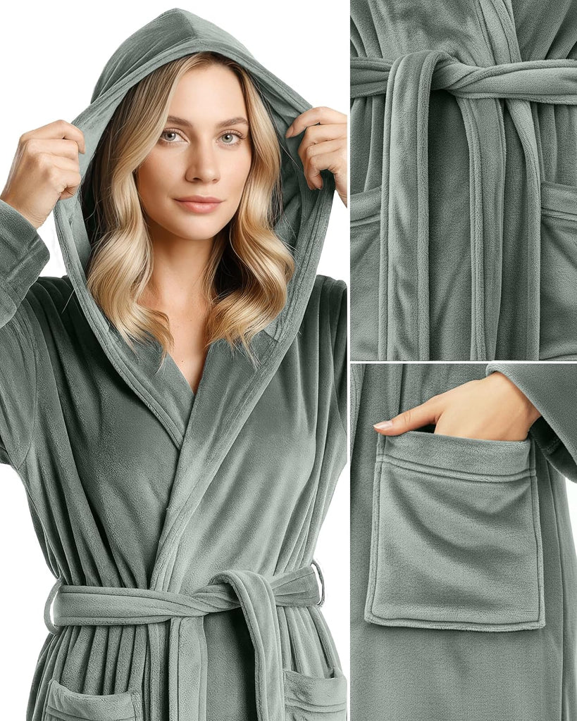 Premium Plush Fleece Robes for Women with Hood Fluffy Soft Long Bathrobe