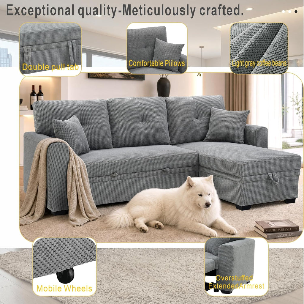 71" Sectional Sleeper Sofa,L Shaped 3 Seater Sectional Couches ,Pull Out Couch Convertible Sofa Bed with Reversible