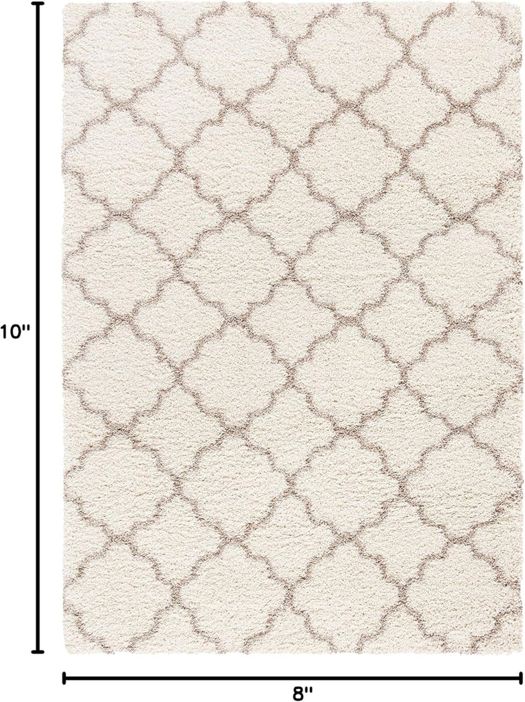 Area Rug 8x10 - Hudson Shag Collection - Large - Ivory & Beige, Trellis Pattern, Non-Shedding & Easy Cleaning, Ultra