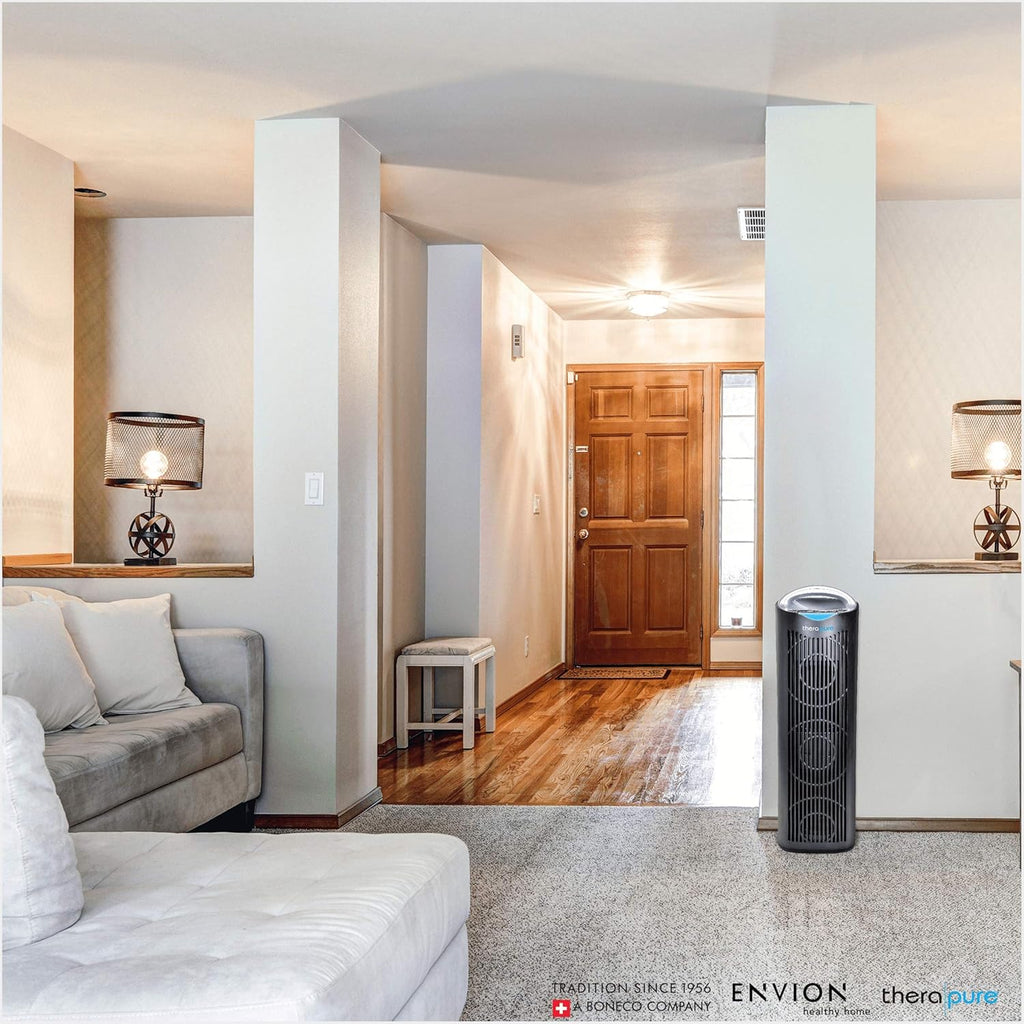 Therapure TPP640 Air Purifier Tower with Air Sensor, Handle, and Remote Control (Black)