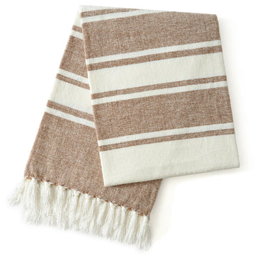 Chenille Throw Blanket with Knotted Tassels 50x60, Tan Stripe