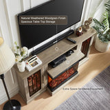 59 Inch LED Fireplace TV Stand with 3-Sided Glass, Modern Highboy Entertainment Center for TVs up to 65 Inches, Adjustable Flame Colors, Grey Wash