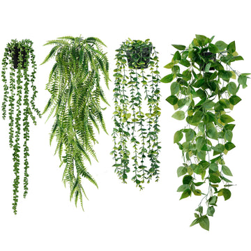 Fake Hanging Plants 4 Pack Artificial Hanging Plants Fake Potted Greenery Faux Eucalyptus Vine String of Pearls