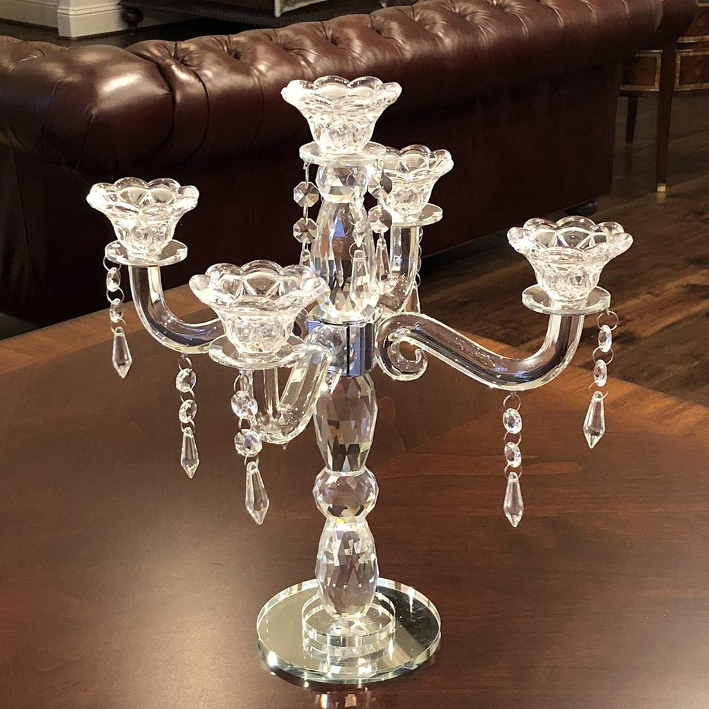Crystal Candle Holder 5-Arm Taper Candlestick Crystal Candelabra - Centerpieceval