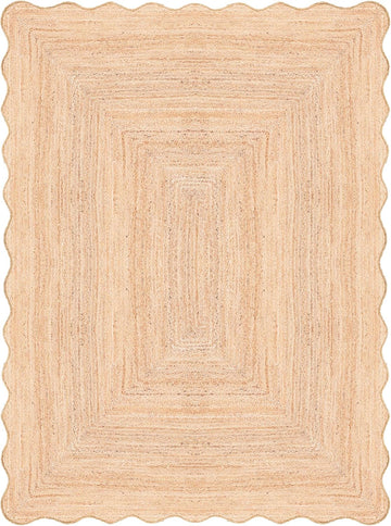 Scalloped Jute Rug, Handwoven Natural Fiber Small entryway Rug Farmhouse Area Rug, Natural 2x3 ft.
