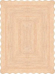Scalloped Jute Rug, Handwoven Natural Fiber Small entryway Rug Farmhouse Area Rug, Natural 2x3 ft.