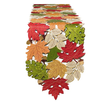 Fall Table Runner 72inches Long, Harvest Embroidered Thanksgiving Autumn Maple Leaves Table Runner 13x72 inch for