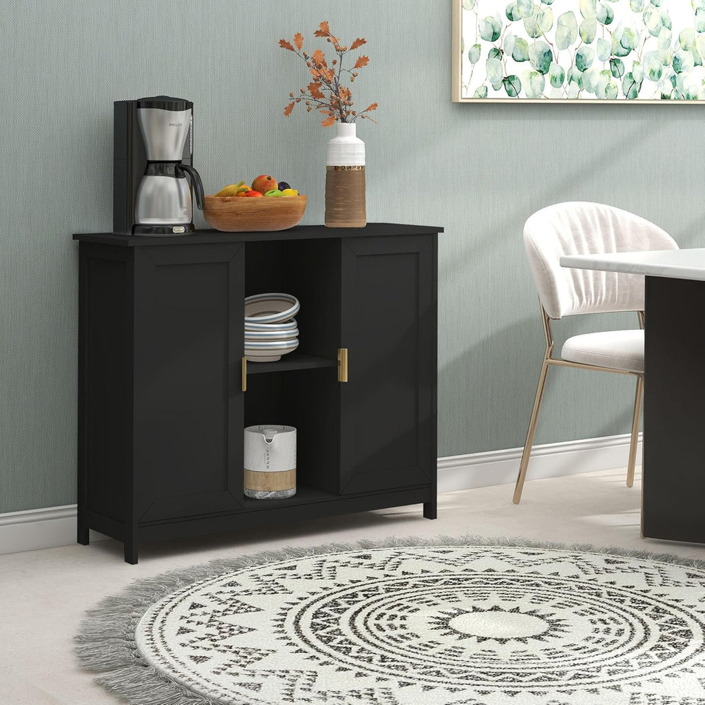Black Buffet Cabinet,Modern Narrow Sideboard Buffet Cabinet Wooden Side Table with Storage,Black Accent Cabinets