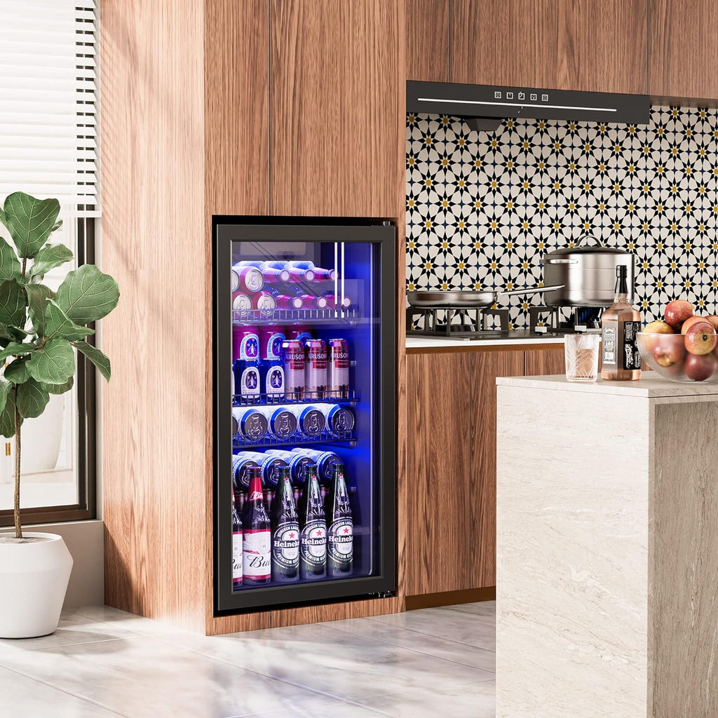 Beverage Refrigerator Cooler-130 Cans Freestanding Mini Fridge Cooler with Glass