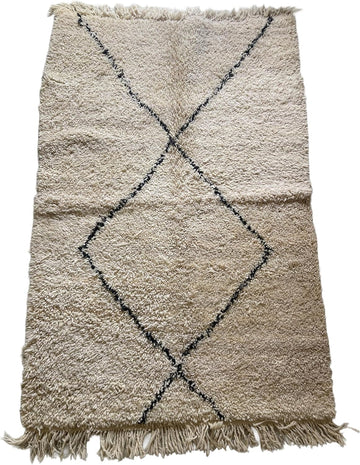 Handmade Moroccan Berber Area Rug 6' x 9', 100% Wool High Pile Shag, Beni Ourain Style, Ivory/Cream with Charcoal