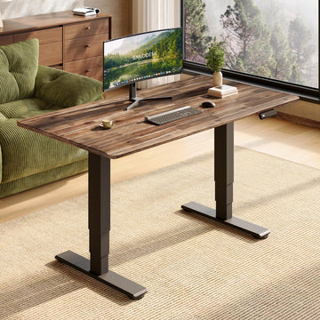 Solid Wood Dual Motor Standing Desk-55"x28"-Walnut/Black