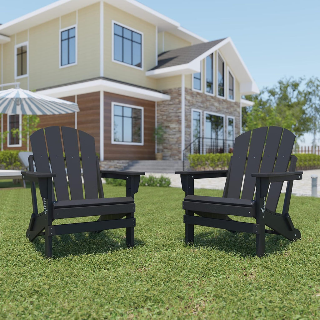 Folding Adirondack Chair Outdoor, Poly Lumber Weather Resistant Patio Chairs for Garden, Deck, Backyard, Lawn