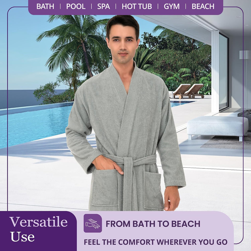 Mens Robe Cotton Terry Cloth Bathrobe Soft Towel Bath Robe for Men XS to 3X