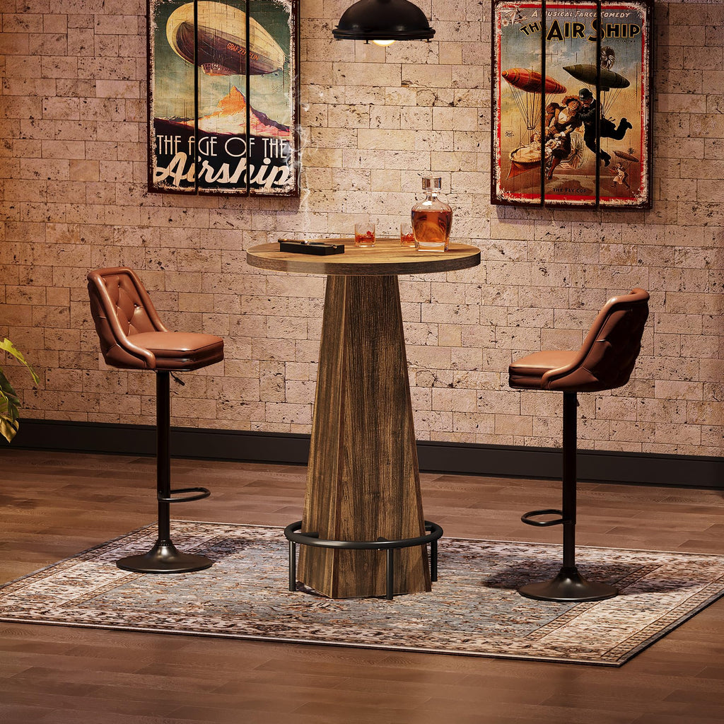 Bistro Pub Table, 37.4" High Round Bar Table for Small Bars, Brown