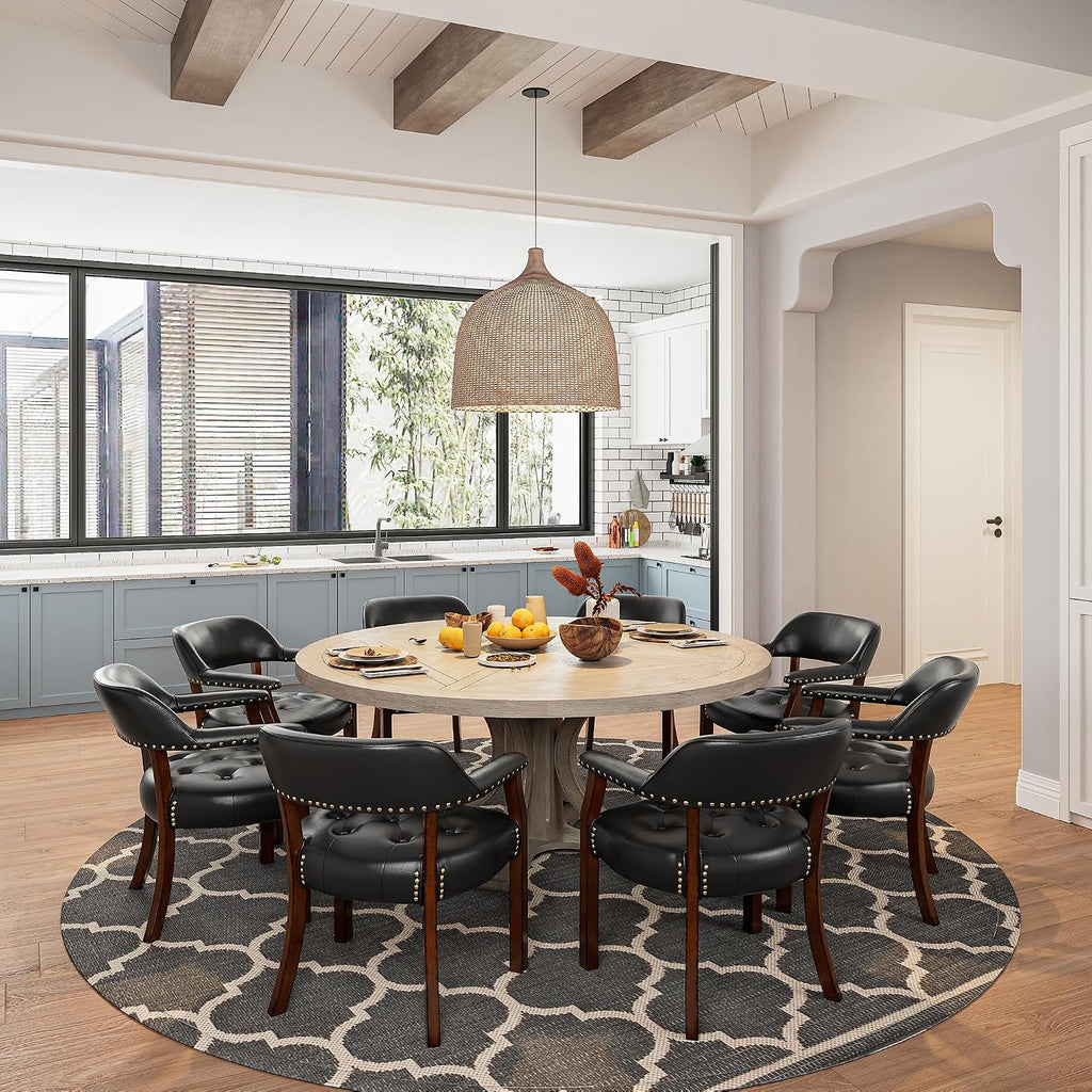Set of 4 Faux Leather Dining Chairs with Arms, Dining Chair with Supportive Back, Game Poker Table Chairs, Caption's
