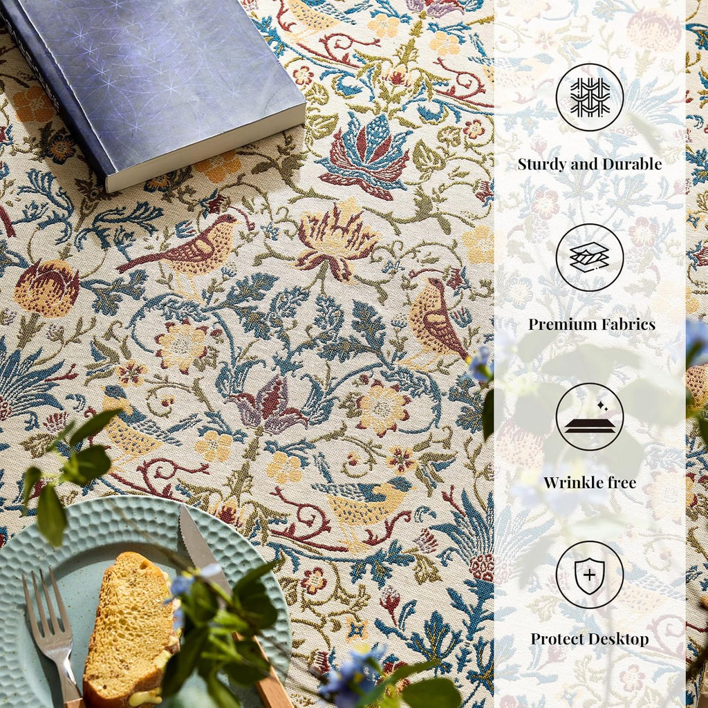 Farmhouse Floral Tablecloths Rectangular Vintage Flower Print Table Cloth with Tassel Rustic French 